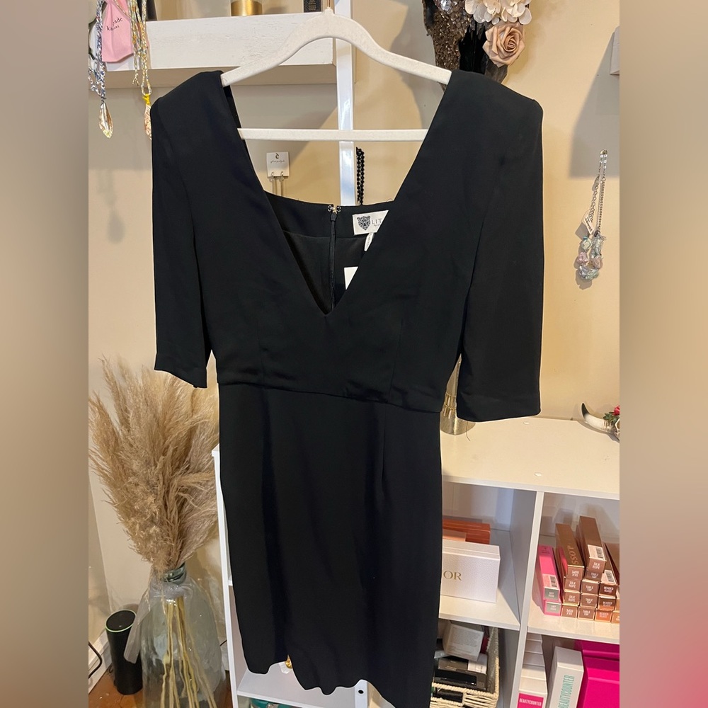 NWT Lita By Ciara Sculptural Elegant Black V-Neck Mini Dress - Picture 4 of 7